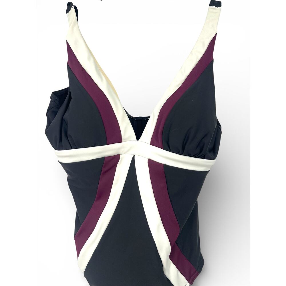 Miraclesuit Black One-Piece Swimsuit with Ivory and Burgundy Accents - Picture 4 of 9
